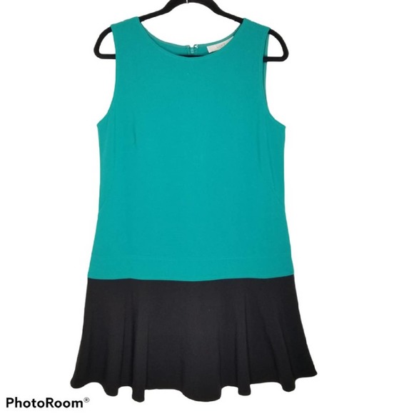 LOFT Dress 12 Green Black Drop Waist Colorblock - Picture 1 of 7